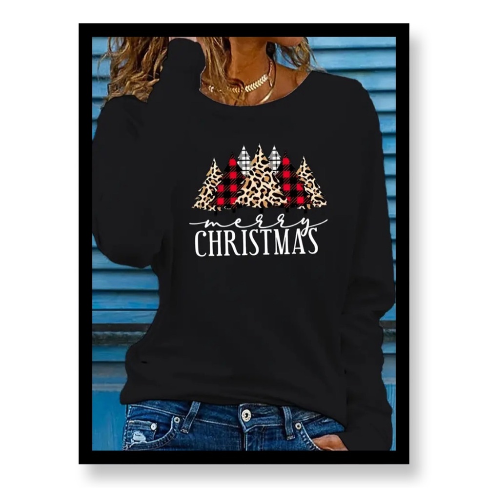 ❄️❄️Christmas Tree Print Long Sleeve Crew Neck T-Shirt for Women